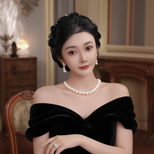 Left-wing Hepburn style hairband French retro high-end rhinestone headband wavy toothed fluffy high skull hairpin hairpin for women black rhinestone headband