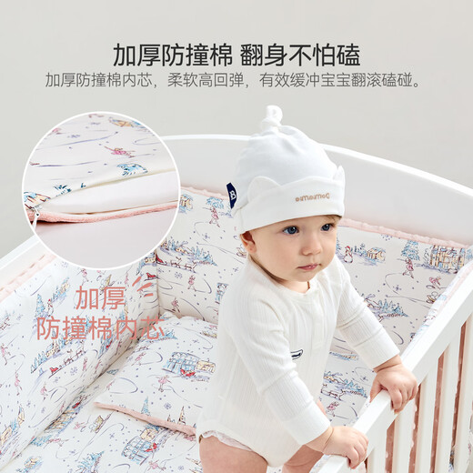 DOMIAMIA crib guardrail baby thickened anti-collision soft bag spliced bed guard surrounded by four sides Knitted bed guard - Snow Curtain Ballet Length 370cm Height 31cm Soft bag surrounded by four sides