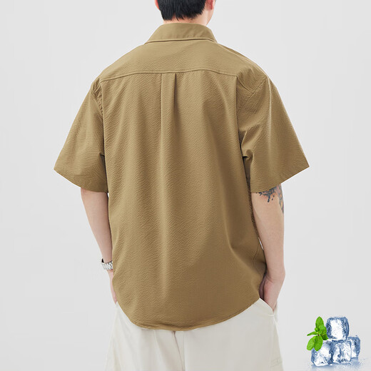 Yuansu Street Französisches Hemd Kurzärärmelte Herren Sommer Neue trendige losen Arbeitspeakkleidung Casual Ice Seide Revers Fünf-Punkte-Hemd 1105 Meter Weiß M _ [110-120jin [Jin entspricht 0,5 kg]]