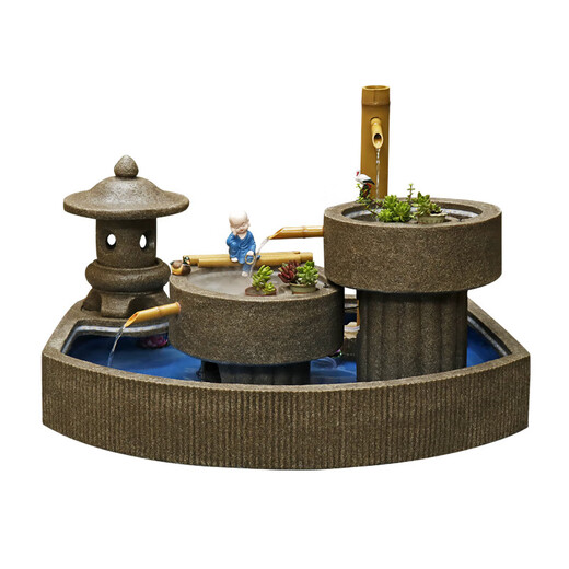 Japanese-style bamboo flowing fountain courtyard balcony decoration Zhaocai indoor water view fish pond stone trough landscape landscaping ornaments Purchase 9934