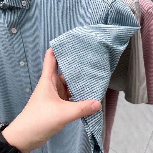 
Vintage car long velvet cotton pure cotton summer new loose plaid short-sleeved shirt men's anti-wrinkle shirt trendy casual shirt thin AN15263 red M