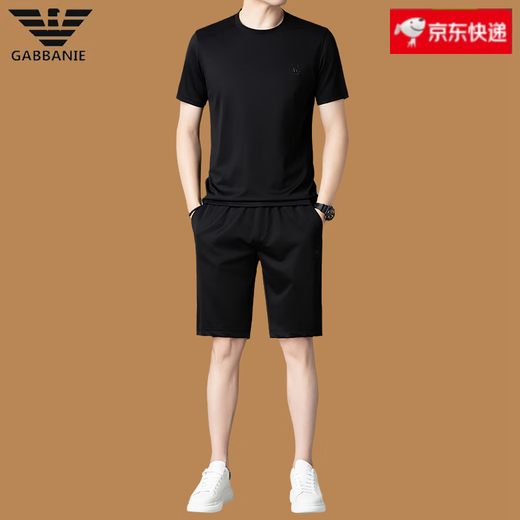 FALAMONE阿玛尼夏季短袖休闲运动短裤套装男2025新款桑蚕丝t恤 白色13601-1 2XL 180码(合适160-170斤)