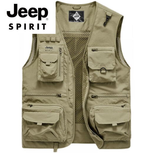 
JEEP SPIRIT high-end brand vest men's summer thin workwear multi-pocket outdoor photography vest tactical outdoor wear fishing horse clip gray M