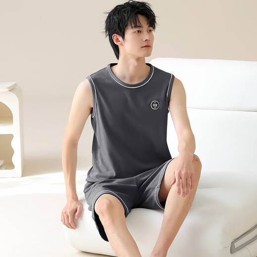 Gato man algodón puro pijamas en verano delgado de mangas de mangas de mangas para hombres shorts de chaleco para hombres de la casa casera para hombres set de algodón 13657 gris oscuro [100% algodón que absorbe el sudor y transpirable] 3xl [sugerido 160-180Jin [Jin equivale a 0.5 kg]]]