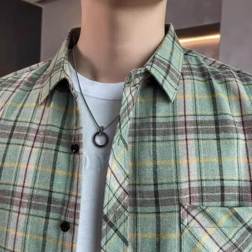 Xiangge Guangdong-Hemd-Hemd-Langarm-Sommerplaid 2025 Frühlings- und Sommer-neuer Stil Trendy Lose Casual Shirt Thin 9902 Green M [Empfohlen 90-110jin [Jin ist ungefähr 0,5 kg]]