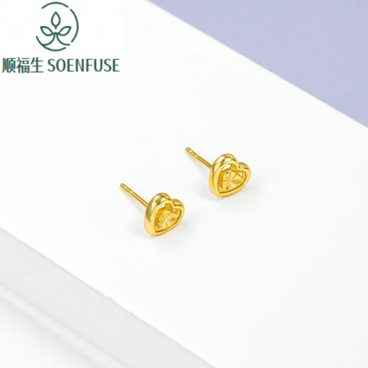Shunfusheng SOENFUSE 24K gold earrings for women gold 999 pure gold new love transfer earrings mini small earrings 18K ear stick gold