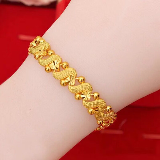 KZD Old Phoenix 999 Color Women's Gold Bracelet Women's Bracelet Adjustable Jewelry Gift for Wife and Mom Big S Ball Bead Bracelet Classic Ethnic