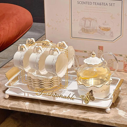 Sanqihu Light Luxury Cup Set Home Living Room Питьевая вода чайник Перемещение нового дома набор для чая Свадебная кукла Light Luxury 1 Tea Cup 1 Disc 1 Spoon Обычная упаковка 1049