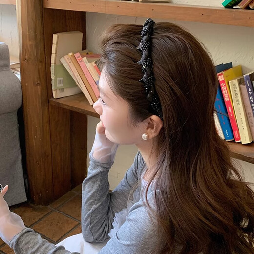 Schwarz High-End kleiner Duft Wind Wickeln Perlen Haarband Frauen Zahnkamm Welle hoher Schädel Top Artefakt Stirnband Haarzubehör Haarkarte Paris Prinzessin Haarband 1