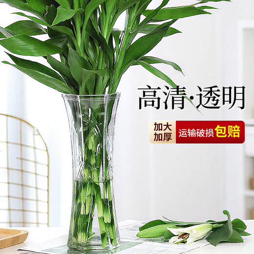Chengai transparent glass vase, simple and noble, bamboo lily, hydroponic pothos plant, rich vase, living room flower arrangement, 30cm higher, hexagonal (bamboo leaf pattern), 30cm high