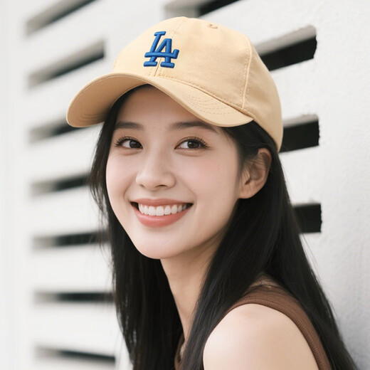 MLB official men's and women's hats soft top baseball cap casual baseball cap outdoor sports summer sun hat Chinese Valentine's Day gift Los Angeles Dodgers/Beige/66 One size F