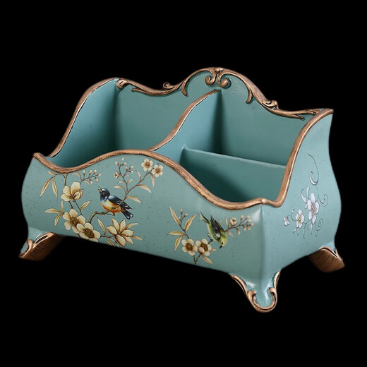 
Tira European style living room storage box light luxury tea table mobile TV remote control storage creative office desktop miscellaneous box 1047 Blue Warbler Blossom G style