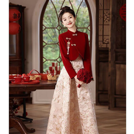 Ayub bride clothing can usually be worn as a toast dress 2024 new red new Chinese wedding engagement dress skirt women's winter long M