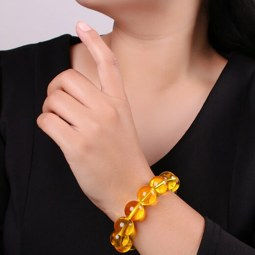 Amber gold amber bracelet Myanmar water purified beeswax golden yellow bracelet single circle round beads 12mm 17 beads standard women's model
