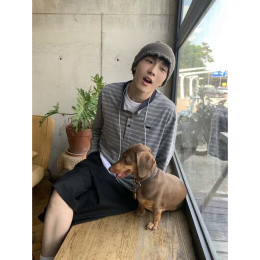 College Style Striped Henley Collar Sweatshirt Men's Autumn 2025 New Loose Lazy Long Sleeve T-Shirt Bottoming Shirt Top Striped XL Recommended 120-140Jin Jin equals 0.5 kg