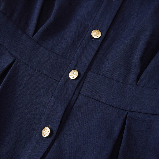 Xiangying French navy style waist-closing dress for women 2025 autumn new long-sleeved lapel navy temperament skirt Navy blue M 160/84A/95-110Jin[Jin equals 0.5 kg]