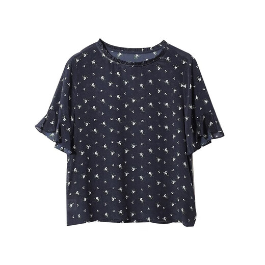 Touchmiss Women's Camiseta para mujeres 2025 Nuevo camisa de seda suelta Camiseta redonda de manga de colmerry de seda de seda delgada para mujeres azul oscuro l