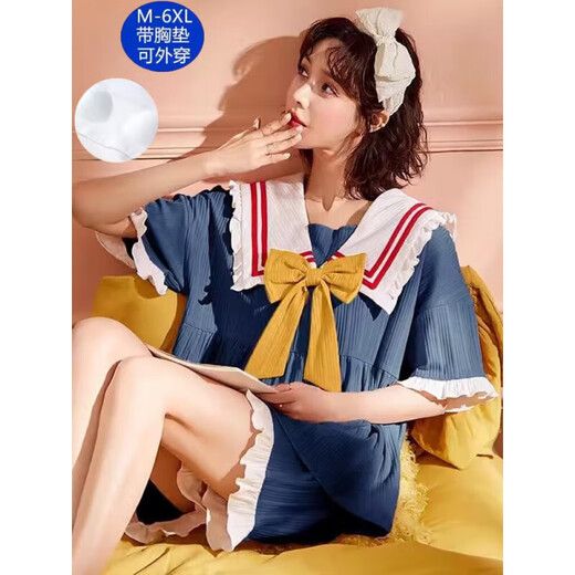 MPPMCK大码睡衣女夏季带胸垫2024新款短袖可爱特大码宽松家居服短 A3519固定胸垫 M 80-100斤