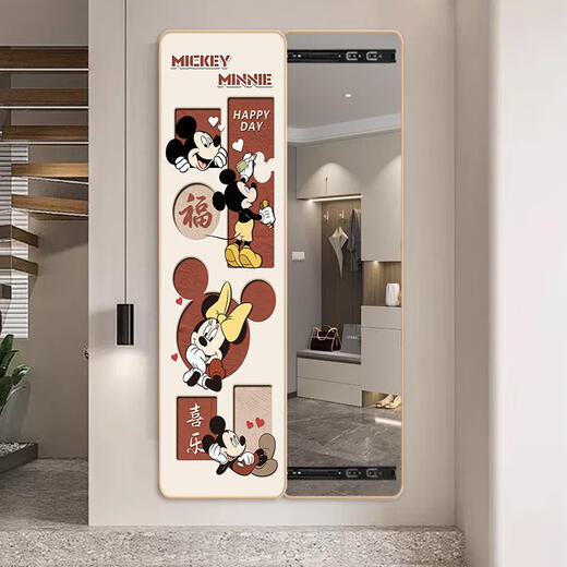 三栖虎米奇隐藏式全身推拉镜子装饰画挂画试衣壁画玄关隐形穿衣镜子 6198 30*120cm厚3.2默认左推拉圆角框