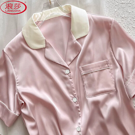 浪莎（LangSha）韩版睡衣女春夏季冰丝短袖两件套可爱学生薄款可外穿套装家居服 WLW-9226【优质丝滑】 M 【建议80-100斤】