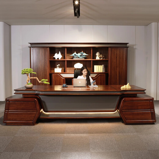 Aosenming modern solid wood boss desk office desk and chair combination retro style light luxury high-end office president desk executive desk 3.2 meters boss desk