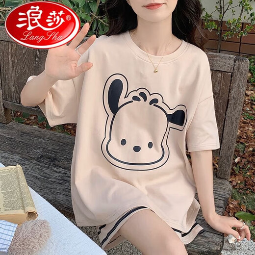 浪莎2025夏季睡衣女款纯棉短袖短裤套装卡通薄款胖MM加大码可外穿睡衣 694卡皮巴拉+691黑纹熊 M[建议80-98斤] 均码