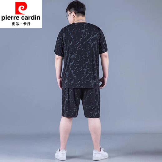 Pierre Cardin Ice Silk Sports Costume d'été de grande taille pour hommes minces minces pour hommes à séchage à séchage à cinq points Fat plus gras plus manches courtes lâches PZ829 Black High Quality Silk Suit XL recommandé 130-140jin [Jin est égal à 0,5 kg]