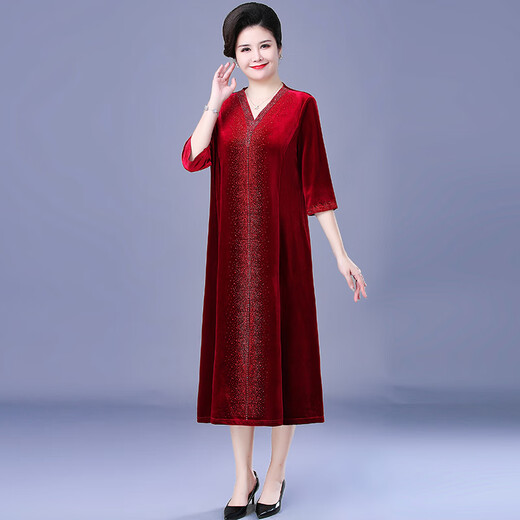 Saimandie fat mother-in-law plus fat plus size wedding banquet dress female noble dress wide wife extra large size foreign style mother belly cover burgundy 9XL 191-205Jin Jin is equal to 0.5 kg
