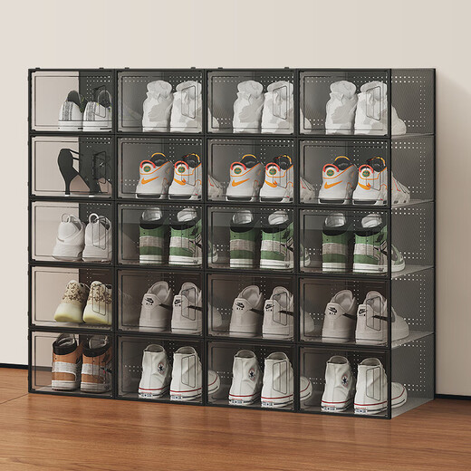 Pulian thickened shoe box storage box transparent foldable storage box plastic sneaker rack shoe cabinet drawer type space-saving artifact B type - hot selling recommendation 46.5 size transparent black buy 4 get 4 free in total 8 pieces can be installed