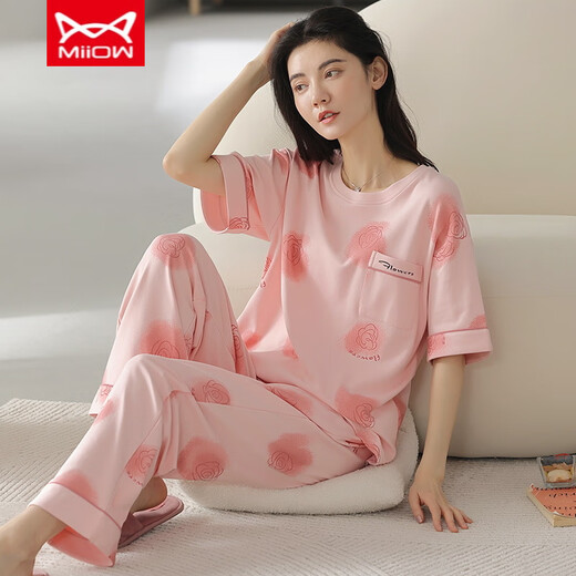 猫人 MIIOW睡衣女春夏季短袖长裤纯棉韩版学生夏天可外穿纯棉家居服套装 YZT9711 棉短长 L （-120斤）