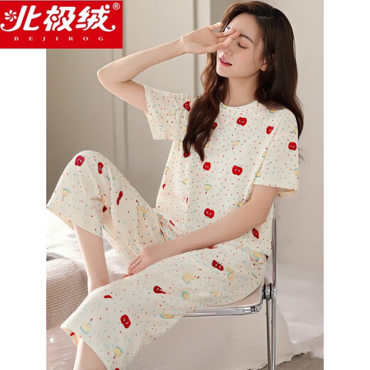 Arctic velvet (Bejirog) summer pajamas for women 2025 new short-sleeved cropped pants suit summer thin model women's cute cartoon home clothing short-sleeved cropped pants-679 XL Recommended 120-140Jin [Jin equals 0.5 kg]