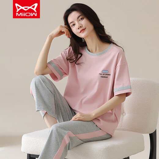 猫人 MIIOW睡衣女春夏季短袖长裤纯棉韩版学生夏天可外穿纯棉家居服套装 YZT9711 棉短长 L （-120斤）