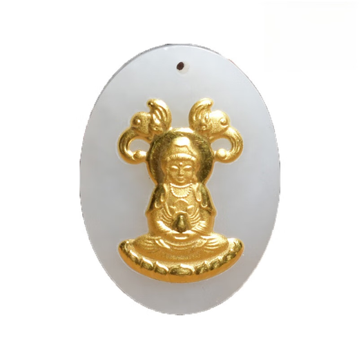YIBIY was stunned by the brand Hetian jade Xinjiang Qiemo material Laokeng white jade Guanyin gold inlaid jade pendant A4