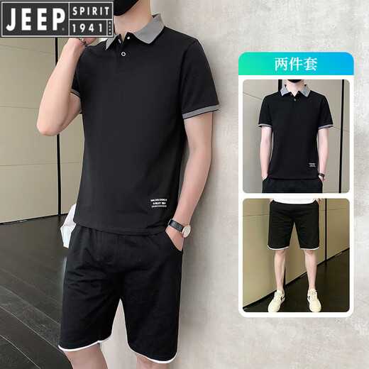 吉普（JEEP）运动休闲套装男士夏季薄款冰丝t恤短袖短裤两件套polo衫帅气百搭 白色9863(一套) M