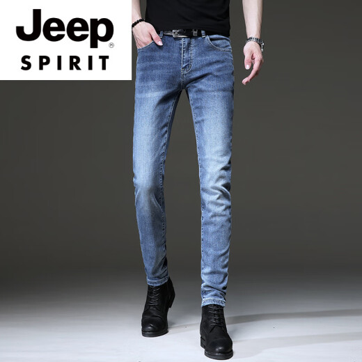 JEEP SPIRIT夏季新款复古黑色牛仔裤男欧货韩版潮流修身弹力小脚裤休闲长裤男 1048黑色 28