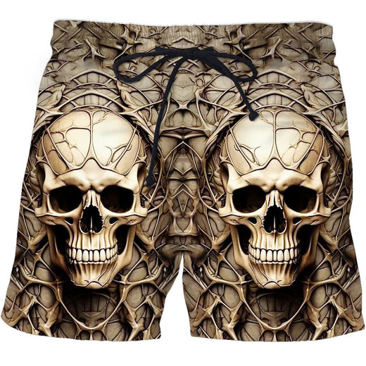 2024 summer casual shorts, personalized trendy skull 3D digital print, men's casual shorts STK1381 S 80-90Jin [Jin equals 0.5 kg]