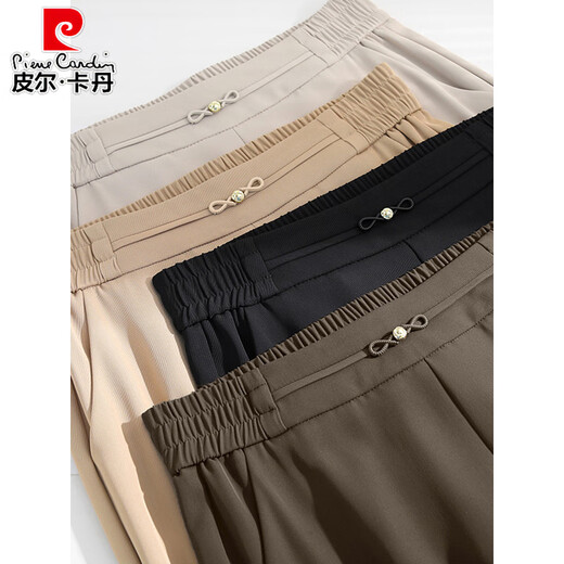 Pier Cardin elastic high waist loose trousers middle-aged women's straight-leg women's pants spring and summer new narrow version wide-leg pants casual pants brown (9221) M 27 (waist circumference 2 feet)
