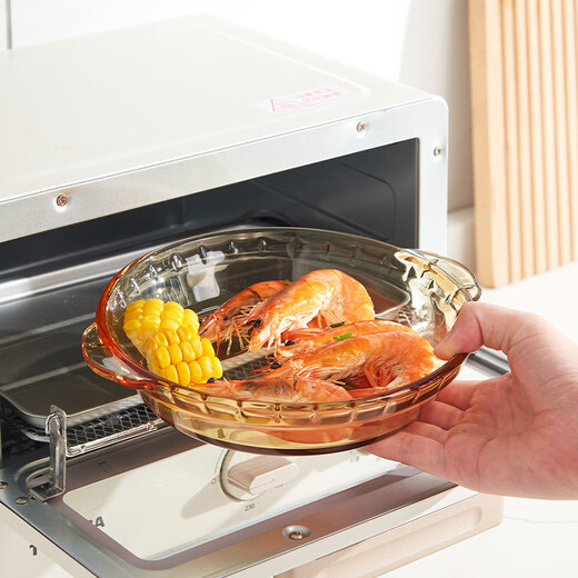 Cilock heat-resistant glass plate household steamed egg vegetable plate fruit plate microwave oven special amber abalone plate 8 inches