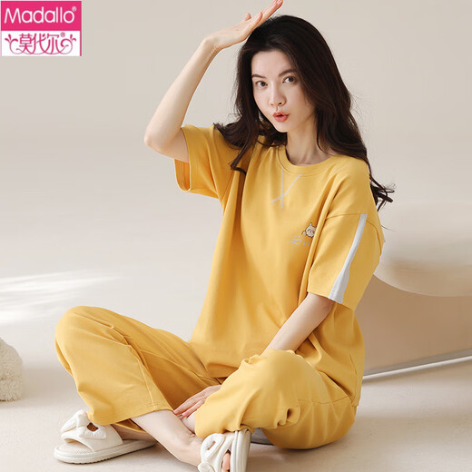 莫代尔女士短袖睡衣套装长裤夏季纯棉家居服纯棉可外穿薄款夏天卡通 Y9721 M (建议75-95斤)