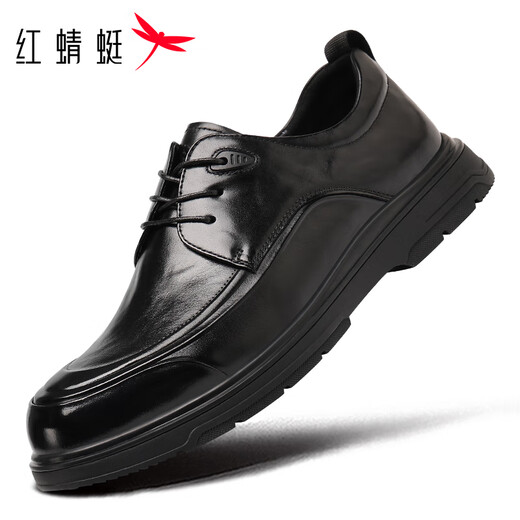 Red dragonfly leather shoes men's commuter business casual shoes cowhide lace-up hand-scratch pattern versatile formal shoes WTA352041 black 39