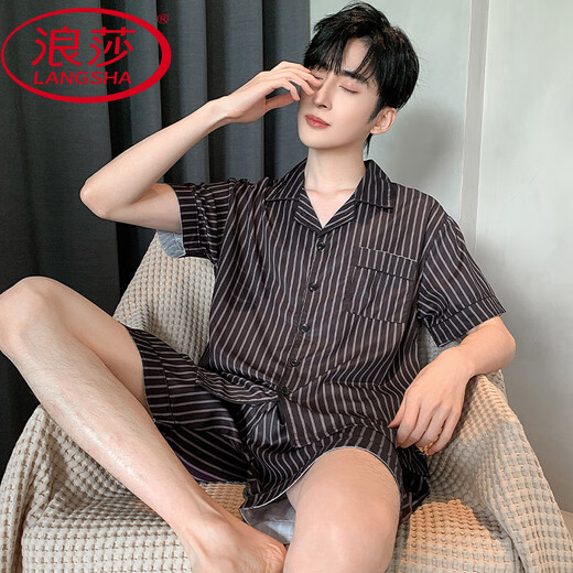 浪莎（LangSha）凉感桑蚕丝短袖男士睡衣2025夏季卡通动漫可外穿男生家居服套装 冰丝6629 XL (建议身高175左右，体重130