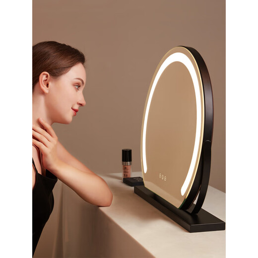 Fat Donglai's same style LED makeup mirror with light desktop dresser dormitory bedroom fill-in light rechargeable semi-circular mirror can be rotated 30cm fashionable white plug-in