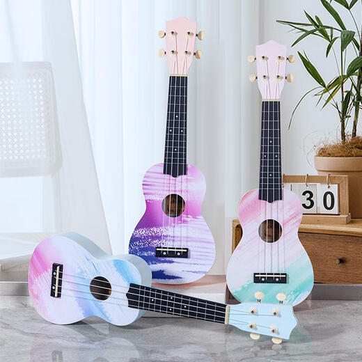 Aloha Ukulele Beginners Men, Girls, Students, Instrumento de alta precisión infantil Guitara pequeña Graffiti Pintura Graffiti-Purple 21 pulgadas