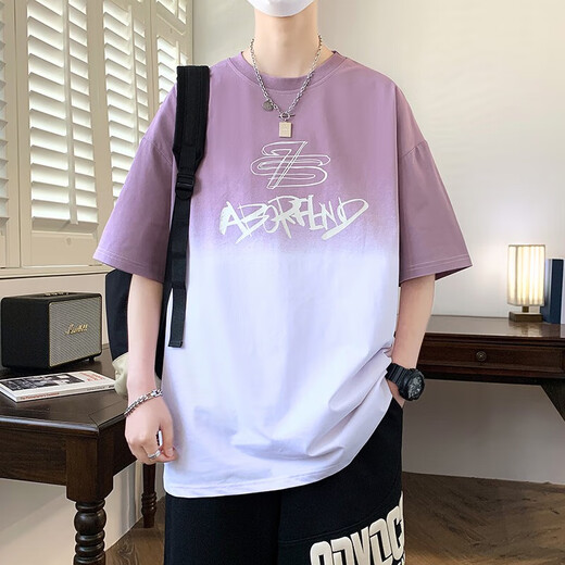 衣彩湾青少年t恤男初高中生青少年渐变色休闲短袖男夏季新款潮流设计感 3523黑色 均码 M