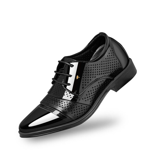 Real Soft Leather Chaussures pour hommes Business Youth Usure formelle Chaussures creuses augmentation de hauteur invisible pour le style décontracté, la taille et la taille de la taille 9920 Augmentation de hauteur noire brillante pour 36