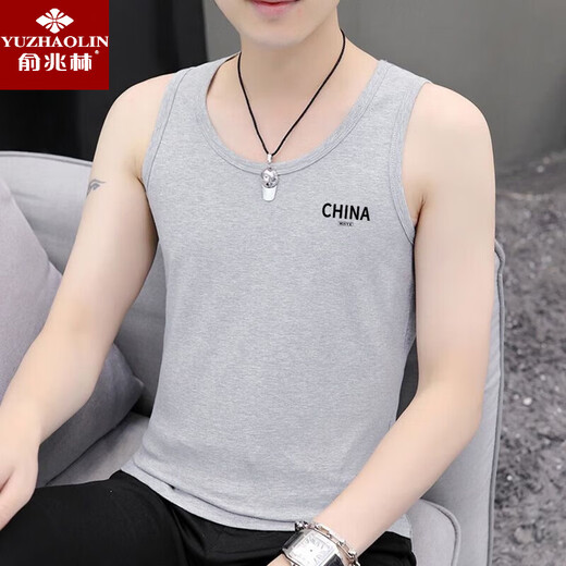 Yu Zhaolins neuer Sommerweste mit dem Boden Sweatshirt mit Sport und Fitness Feste Farbe schweißabsorbierende große vielseitige Weste für Männer. Vest China White + China Dark Grey XL (110-125jin [Jin ist gleich 0,5 kg]))