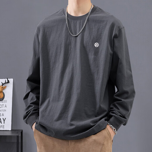 Ziweiqi top loose shirt men's long-sleeved new cotton inner wear Hong Kong style T-shirt autumn and winter white base shirt white cotton trolley long sleeves-1365 S [Suggested 90-115Jin [Jin equals 0.5 kg]]
