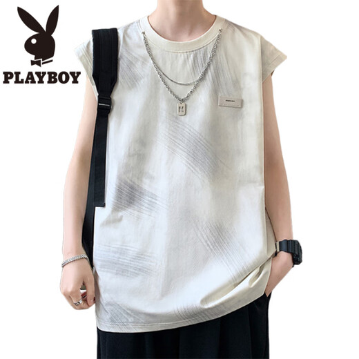 花花公子（PLAYBOY）美式无袖t恤夏季新款潮牌宽松感背心青少年休闲渐变印花坎肩 9227紫色 XL 约100-120斤可穿