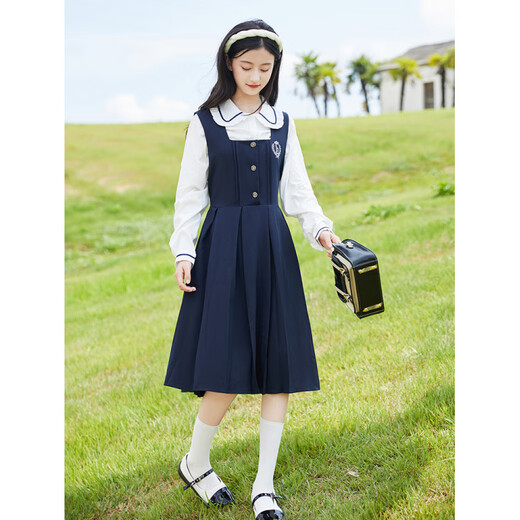 TVST light luxury brand children's clothing for girls and boys autumn new style dress fashionable and versatile girl suspender skirt for girls navy blue 130 cm