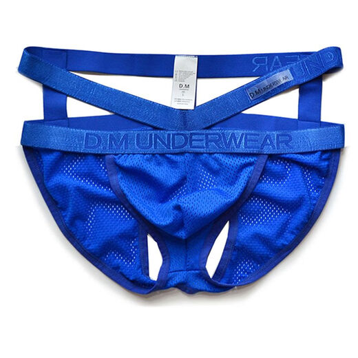 Men's underwear sexy low waist thong thong personality young boy U convex mesh quick-drying nylon breathable double dices DM-cross double dices-blue 2XL